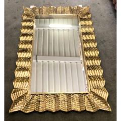 Bespoke Italian Art Deco Design Ruffled Silver Pink Murano Glass Brass Mirror - 1498370