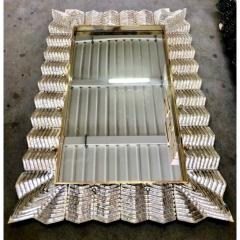 Bespoke Italian Art Deco Design Ruffled Silver Pink Murano Glass Brass Mirror - 1498375