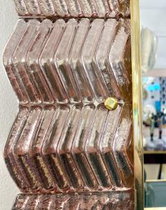 Bespoke Italian Art Deco Design Small Ruffled Pink Murano Glass Brass Mirror - 3475606