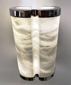 Bespoke Italian Art Deco Style Cream White Alabaster Pair Nickel Edged Sconces - 3271049