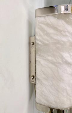 Bespoke Italian Art Deco Style Cream White Alabaster Pair Nickel Edged Sconces - 3271051
