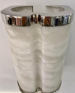 Bespoke Italian Art Deco Style Cream White Alabaster Pair Nickel Edged Sconces - 3271052