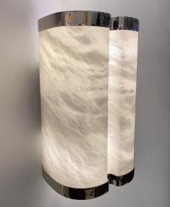 Bespoke Italian Art Deco Style Cream White Alabaster Pair Nickel Edged Sconces - 3271053