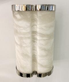 Bespoke Italian Art Deco Style Cream White Alabaster Pair Nickel Edged Sconces - 3271055