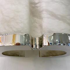 Bespoke Italian Art Deco Style Cream White Alabaster Pair Nickel Edged Sconces - 3271056