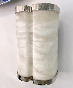 Bespoke Italian Art Deco Style Cream White Alabaster Pair Nickel Edged Sconces - 3271057