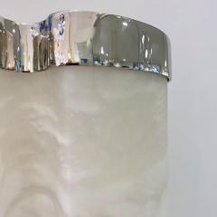 Bespoke Italian Art Deco Style Cream White Alabaster Pair Nickel Edged Sconces - 3271058