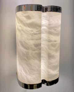Bespoke Italian Art Deco Style Cream White Alabaster Pair Nickel Edged Sconces - 3271059