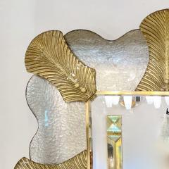 Bespoke Italian Art Deco Style Curved Leaf Gold Silver Murano Glass Brass Mirror - 3154368
