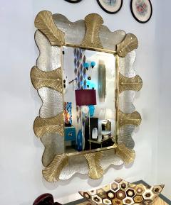 Bespoke Italian Art Deco Style Curved Leaf Gold Silver Murano Glass Brass Mirror - 3154375