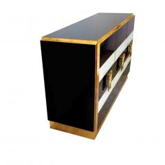 Bespoke Italian Art Design Brass Black White Stripe Glass Dresser Sideboard - 2411409