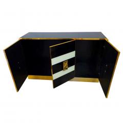Bespoke Italian Art Design Brass Black White Stripe Glass Dresser Sideboard - 2411414