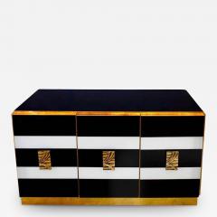 Bespoke Italian Art Design Brass Black White Stripe Glass Dresser Sideboard - 2413251