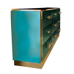 Bespoke Italian Art Design Brass Emerald Green Glass 9 Drawer Dresser Sideboard - 2391562