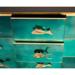 Bespoke Italian Art Design Brass Emerald Green Glass 9 Drawer Dresser Sideboard - 2391566