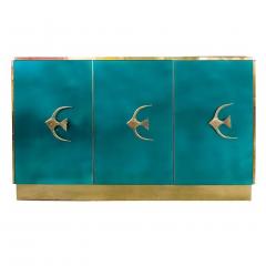 Bespoke Italian Art Design Brass Emerald Green Glass 9 Drawer Dresser Sideboard - 2391569
