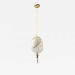 Bespoke Italian Brass Cream White Alabaster Glass Cylinder Pendant Lantern - 1393180
