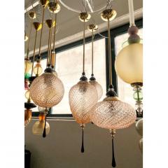 Bespoke Italian Brass and Clear Crystal Pink Murano Glass Pendant Light - 1435006