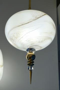 Bespoke Italian Brass and Cream White Alabaster Murano Glass Oval Pendant Light - 1389186