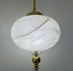 Bespoke Italian Brass and Cream White Alabaster Murano Glass Oval Pendant Light - 1389195