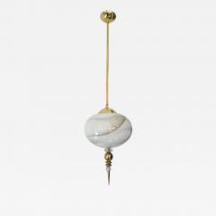 Bespoke Italian Brass and Cream White Alabaster Murano Glass Oval Pendant Light - 1393181