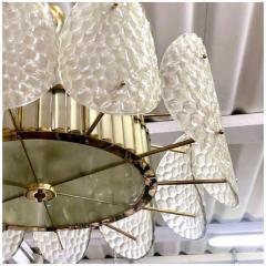 Bespoke Italian Crystal Frosted White Murano Glass Brass Chandelier Flushmount - 2316541