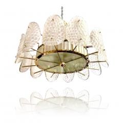 Bespoke Italian Crystal Frosted White Murano Glass Brass Chandelier Flushmount - 2316662