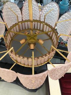 Bespoke Italian Crystal Rose Pink Murano Glass Brass Chandelier Flushmount - 1464533