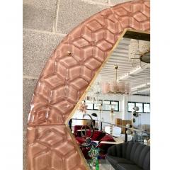 Bespoke Italian Custom Brass and Textured Pink Murano Glass Modern Round Mirror - 1389140