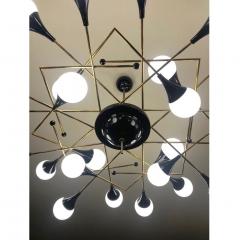 Bespoke Italian Geometric White Glass Black Lacquered Brass 24 Light Flushmount - 1414024