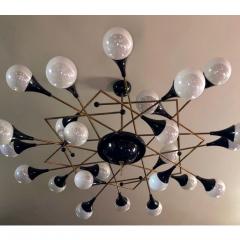 Bespoke Italian Geometric White Glass Black Lacquered Brass 24 Light Flushmount - 1414028