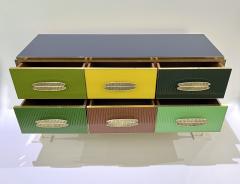 Bespoke Italian Green Yellow Brown Gray Blue Modern Brass 6 Drawer Dresser Chest - 3263450