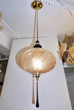 Bespoke Italian Horizontal Oval Black and Pink Murano Glass Brass Pendant Light - 2209662