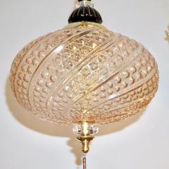 Bespoke Italian Horizontal Oval Black and Pink Murano Glass Brass Pendant Light - 2209664
