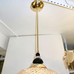 Bespoke Italian Horizontal Oval Black and Pink Murano Glass Brass Pendant Light - 2209665