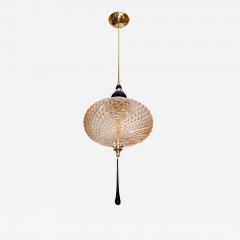 Bespoke Italian Horizontal Oval Black and Pink Murano Glass Brass Pendant Light - 2213019