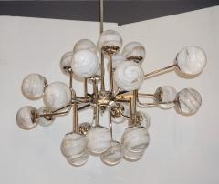 Bespoke Italian Modern 24 Light Alabaster Murano Glass Custom Nickel Chandelier - 1990699