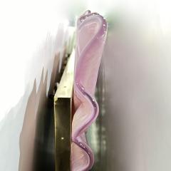 Bespoke Italian Modern Leaf Design Pearl Pink Crystal Murano Glass Brass Mirror - 3977475