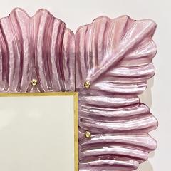 Bespoke Italian Modern Leaf Design Pearl Pink Crystal Murano Glass Brass Mirror - 3977477