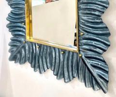 Bespoke Italian Modern Leaf Design Pearl Pink Crystal Murano Glass Brass Mirror - 3977480
