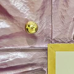 Bespoke Italian Modern Leaf Design Pearl Pink Crystal Murano Glass Brass Mirror - 3977481