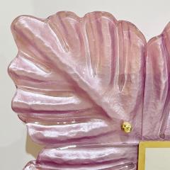 Bespoke Italian Modern Leaf Design Pearl Pink Crystal Murano Glass Brass Mirror - 3977482