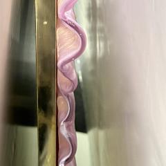 Bespoke Italian Modern Leaf Design Pearl Pink Crystal Murano Glass Brass Mirror - 3977483