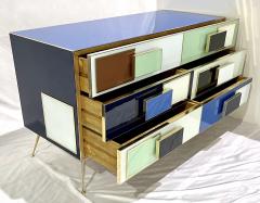 Bespoke Italian Mondrian Style Blue Green White Brown Modern Brass Dresser Chest - 3076669