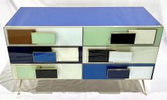 Bespoke Italian Mondrian Style Blue Green White Brown Modern Brass Dresser Chest - 3076670