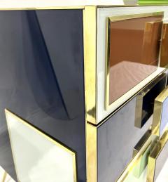 Bespoke Italian Mondrian Style Blue Green White Brown Modern Brass Dresser Chest - 3076671