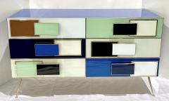 Bespoke Italian Mondrian Style Blue Green White Brown Modern Brass Dresser Chest - 3076672