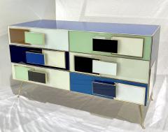 Bespoke Italian Mondrian Style Blue Green White Brown Modern Brass Dresser Chest - 3076676