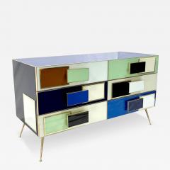 Bespoke Italian Mondrian Style Blue Green White Brown Modern Brass Dresser Chest - 3081703