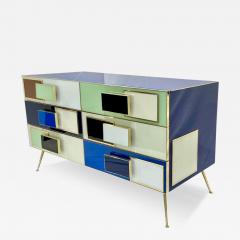 Bespoke Italian Mondrian Style Blue Green White Brown Modern Brass Dresser Chest - 3082909